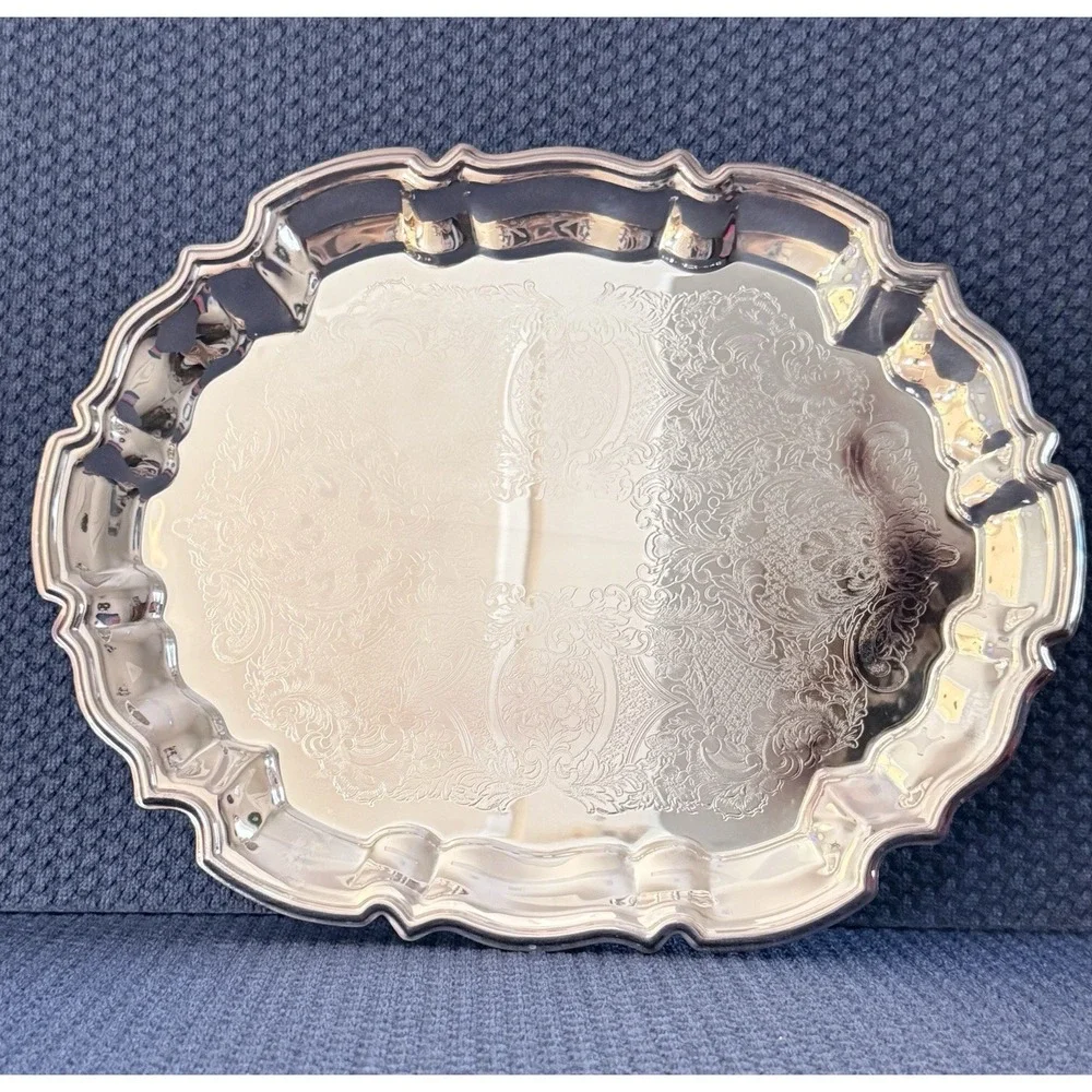 NEW VINTAGE 1978 LEONARD SILVER PLATED CHIPPENDALE TRAY 14